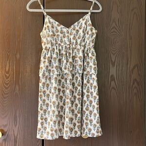 Oak + Fawn spaghetti strapped off white peacock feather dress. Size XS.